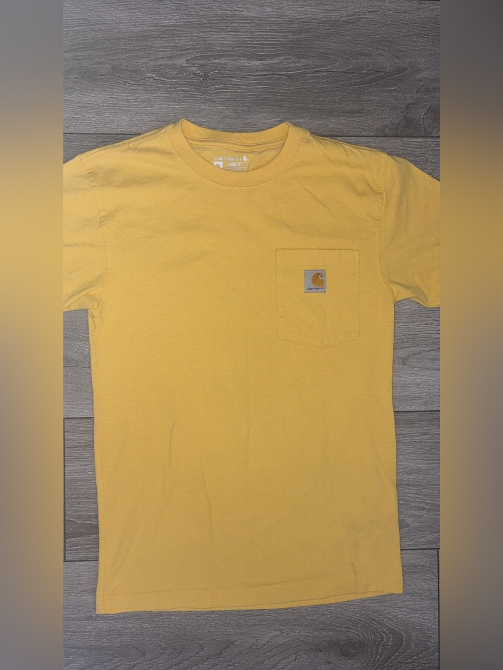 Carhartt Men’s Size XS Loose Fit Yellow Pocket Crew Neck T-Shirt Work *Spots